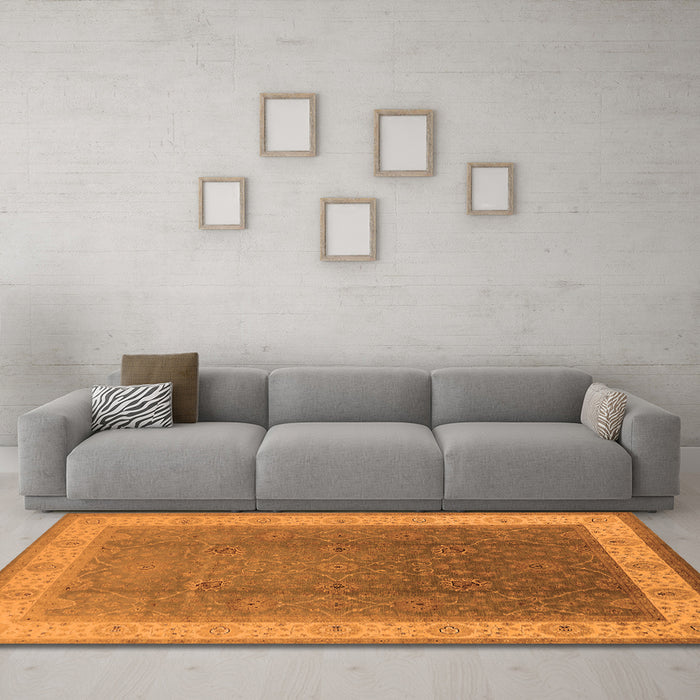 Machine Washable Oriental Orange Traditional Area Rugs in a Living Room, wshurb985org