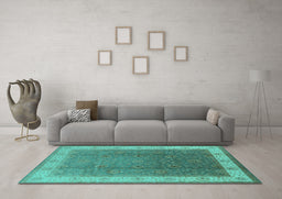 Machine Washable Oriental Turquoise Traditional Area Rugs in a Living Room,, wshurb985turq