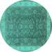 Round Machine Washable Oriental Turquoise Traditional Area Rugs, wshurb986turq