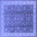 Square Machine Washable Oriental Blue Traditional Rug, wshurb986blu