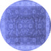 Round Machine Washable Oriental Blue Traditional Rug, wshurb986blu