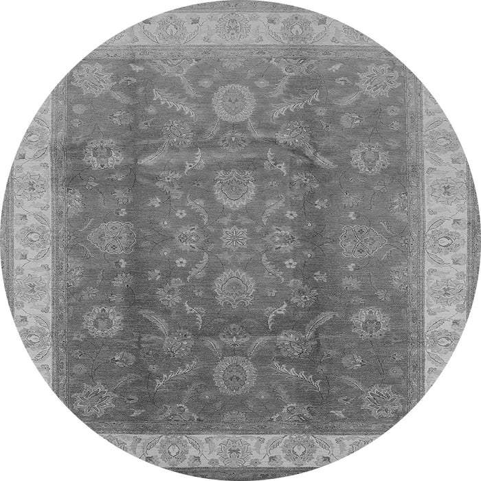 Round Machine Washable Oriental Gray Traditional Rug, wshurb986gry