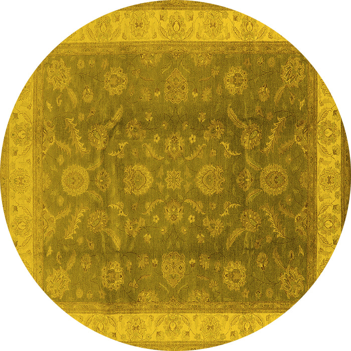 Round Machine Washable Oriental Yellow Traditional Rug, wshurb986yw