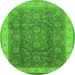 Round Machine Washable Oriental Green Traditional Area Rugs, wshurb986grn