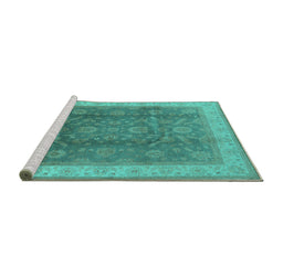 Sideview of Machine Washable Oriental Turquoise Traditional Area Rugs, wshurb986turq