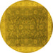 Round Oriental Yellow Traditional Rug, urb986yw