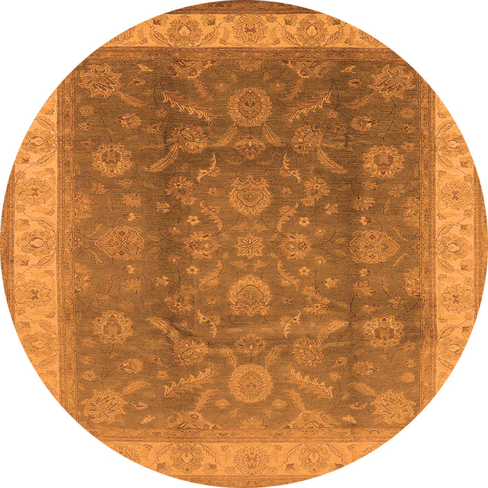 Round Machine Washable Oriental Orange Traditional Area Rugs, wshurb986org