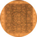 Round Machine Washable Oriental Orange Traditional Area Rugs, wshurb986org