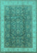 Machine Washable Oriental Turquoise Traditional Area Rugs, wshurb986turq