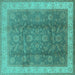 Square Machine Washable Oriental Turquoise Traditional Area Rugs, wshurb986turq