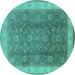Round Oriental Turquoise Traditional Rug, urb986turq