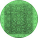 Round Oriental Emerald Green Traditional Rug, urb986emgrn