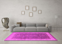 Machine Washable Oriental Pink Traditional Rug in a Living Room, wshurb986pnk