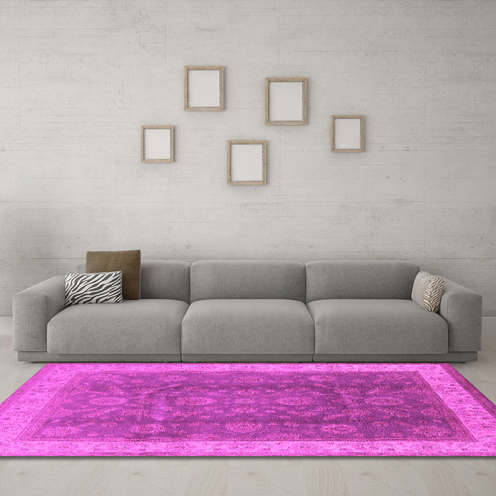 Machine Washable Oriental Pink Traditional Rug in a Living Room, wshurb986pnk