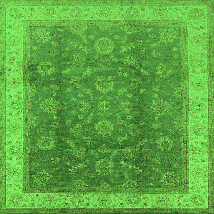 Square Machine Washable Oriental Green Traditional Area Rugs, wshurb986grn