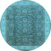 Round Oriental Light Blue Traditional Rug, urb986lblu