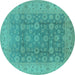 Round Machine Washable Oriental Turquoise Traditional Area Rugs, wshurb987turq