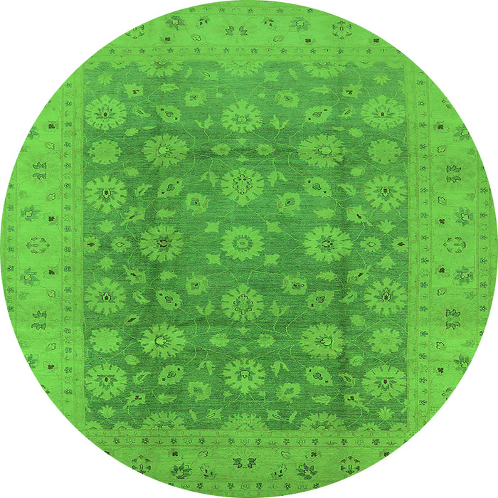 Round Machine Washable Oriental Green Traditional Area Rugs, wshurb987grn