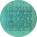 Round Oriental Turquoise Traditional Rug, urb987turq