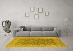 Machine Washable Oriental Yellow Traditional Rug in a Living Room, wshurb987yw