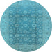 Round Machine Washable Oriental Light Blue Traditional Rug, wshurb987lblu