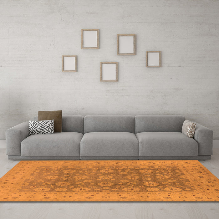 Machine Washable Oriental Orange Traditional Area Rugs in a Living Room, wshurb987org