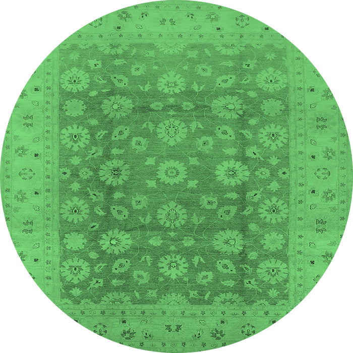 Round Machine Washable Oriental Emerald Green Traditional Area Rugs, wshurb987emgrn