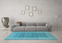 Machine Washable Oriental Light Blue Traditional Rug in a Living Room, wshurb987lblu