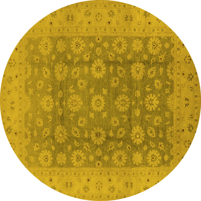 Round Machine Washable Oriental Yellow Traditional Rug, wshurb987yw