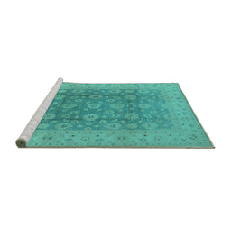Sideview of Machine Washable Oriental Turquoise Traditional Area Rugs, wshurb987turq