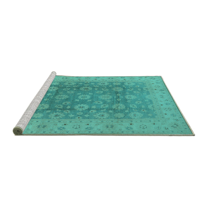 Sideview of Machine Washable Oriental Turquoise Traditional Area Rugs, wshurb987turq