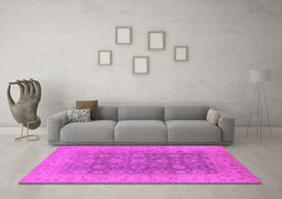 Machine Washable Oriental Pink Traditional Rug in a Living Room, wshurb987pnk