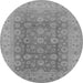 Round Machine Washable Oriental Gray Traditional Rug, wshurb987gry