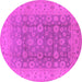 Round Machine Washable Oriental Pink Traditional Rug, wshurb987pnk