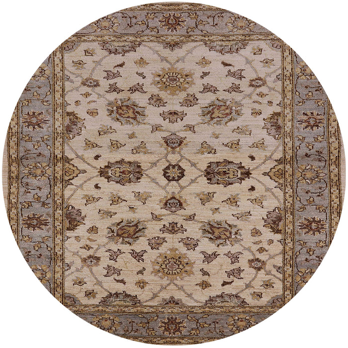 Round Mid-Century Modern Sienna Brown Oriental Rug, urb988