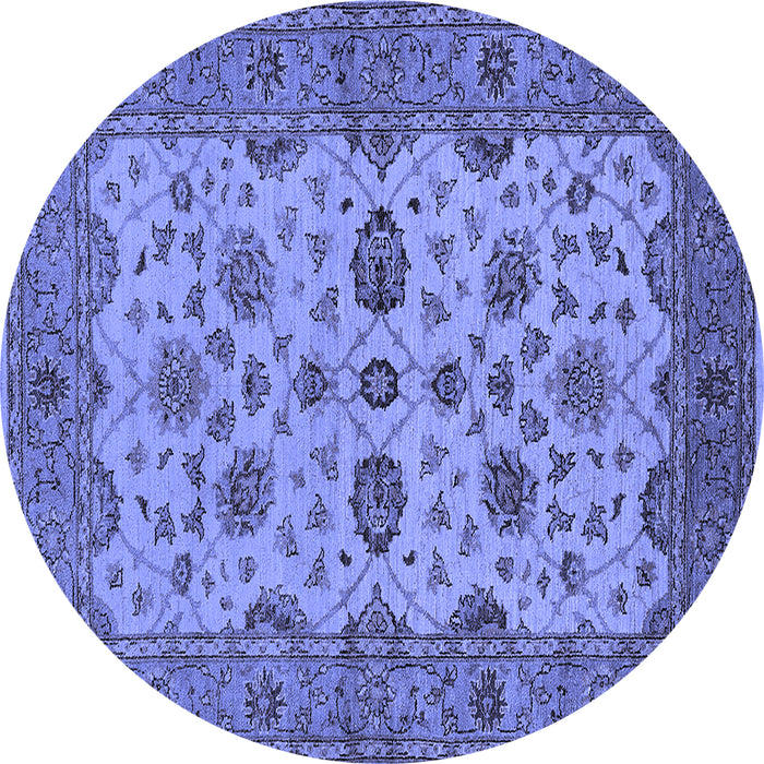 Round Machine Washable Oriental Blue Traditional Rug, wshurb988blu