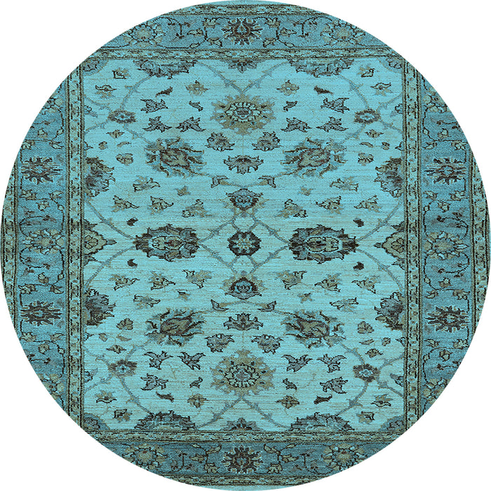 Round Oriental Light Blue Traditional Rug, urb988lblu