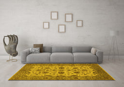 Machine Washable Oriental Yellow Traditional Rug in a Living Room, wshurb988yw