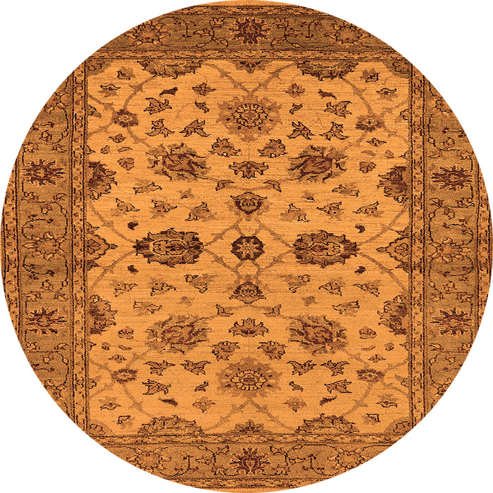Round Machine Washable Oriental Orange Traditional Area Rugs, wshurb988org
