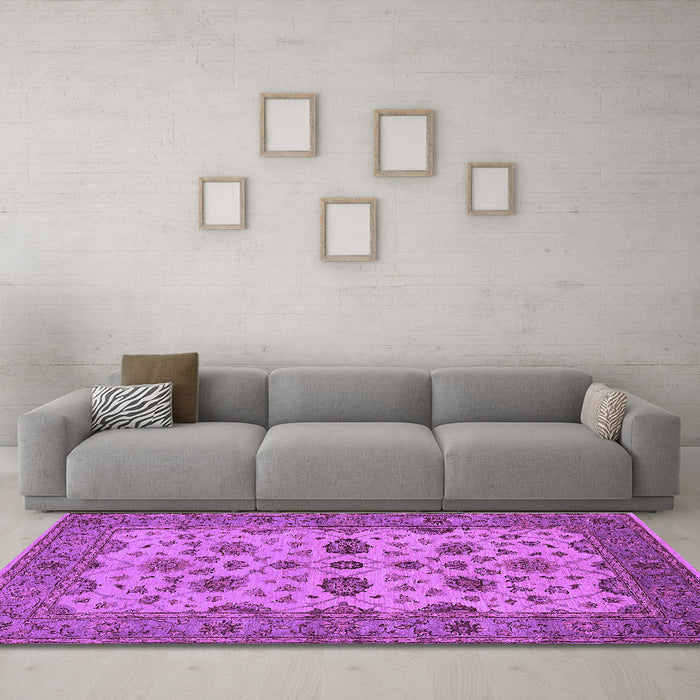 Machine Washable Oriental Purple Traditional Area Rugs in a Living Room, wshurb988pur