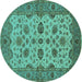 Round Oriental Turquoise Traditional Rug, urb988turq