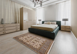 Mid-Century Modern Sienna Brown Oriental Rug in a Bedroom, urb988