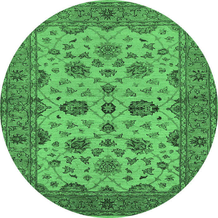 Round Machine Washable Oriental Emerald Green Traditional Area Rugs, wshurb988emgrn