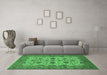 Machine Washable Oriental Emerald Green Traditional Area Rugs in a Living Room,, wshurb988emgrn