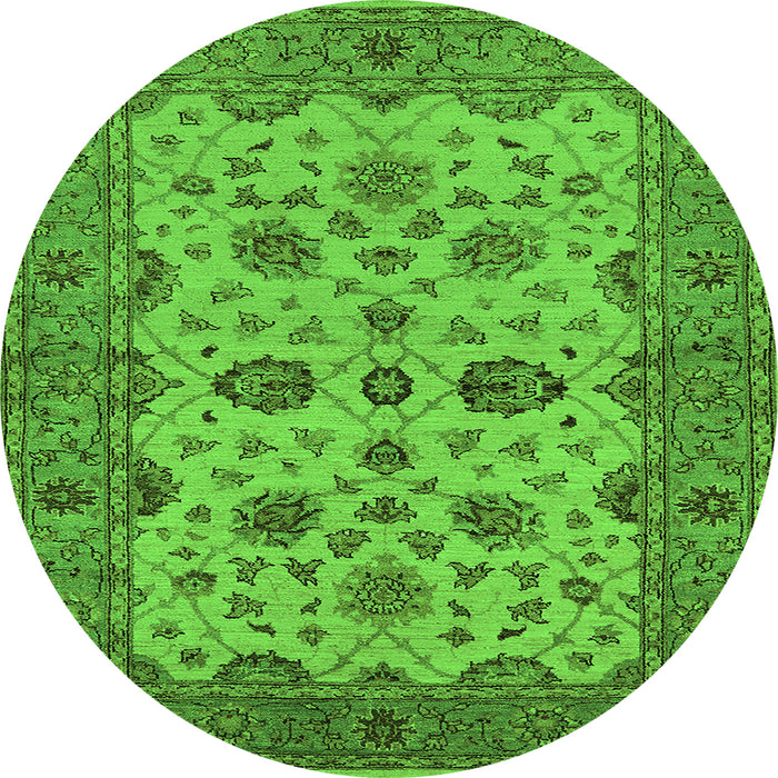 Round Machine Washable Oriental Green Traditional Area Rugs, wshurb988grn
