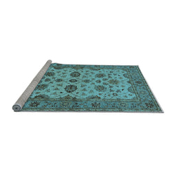 Sideview of Machine Washable Oriental Light Blue Traditional Rug, wshurb988lblu