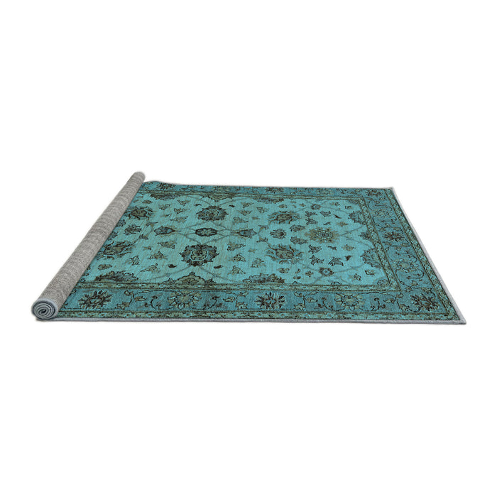 Sideview of Machine Washable Oriental Light Blue Traditional Rug, wshurb988lblu
