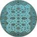 Round Machine Washable Oriental Light Blue Traditional Rug, wshurb988lblu