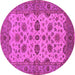 Round Machine Washable Oriental Pink Traditional Rug, wshurb988pnk