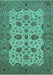 Machine Washable Oriental Turquoise Traditional Area Rugs, wshurb988turq
